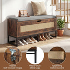 Giantex Rattan Shoe Bench, Flip-Top Entryway Bench with Removable Padded Seat & Hidden Storage, Wooden Shoe Storage Chest with Metal Legs for Bedroom, Hallway, 440 lbs Max Load (Rustic Brown & Black)