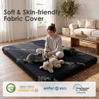 Japanese Floor Futon Mattress, 3.5" Thick Viscose Derived from Bamboo, Twin | Breathable Foldable Futon Mattress Tatami Mat, 100% High Density Foam, Roll Up Floor Bed for Guest Room Bedroom RV, Black
