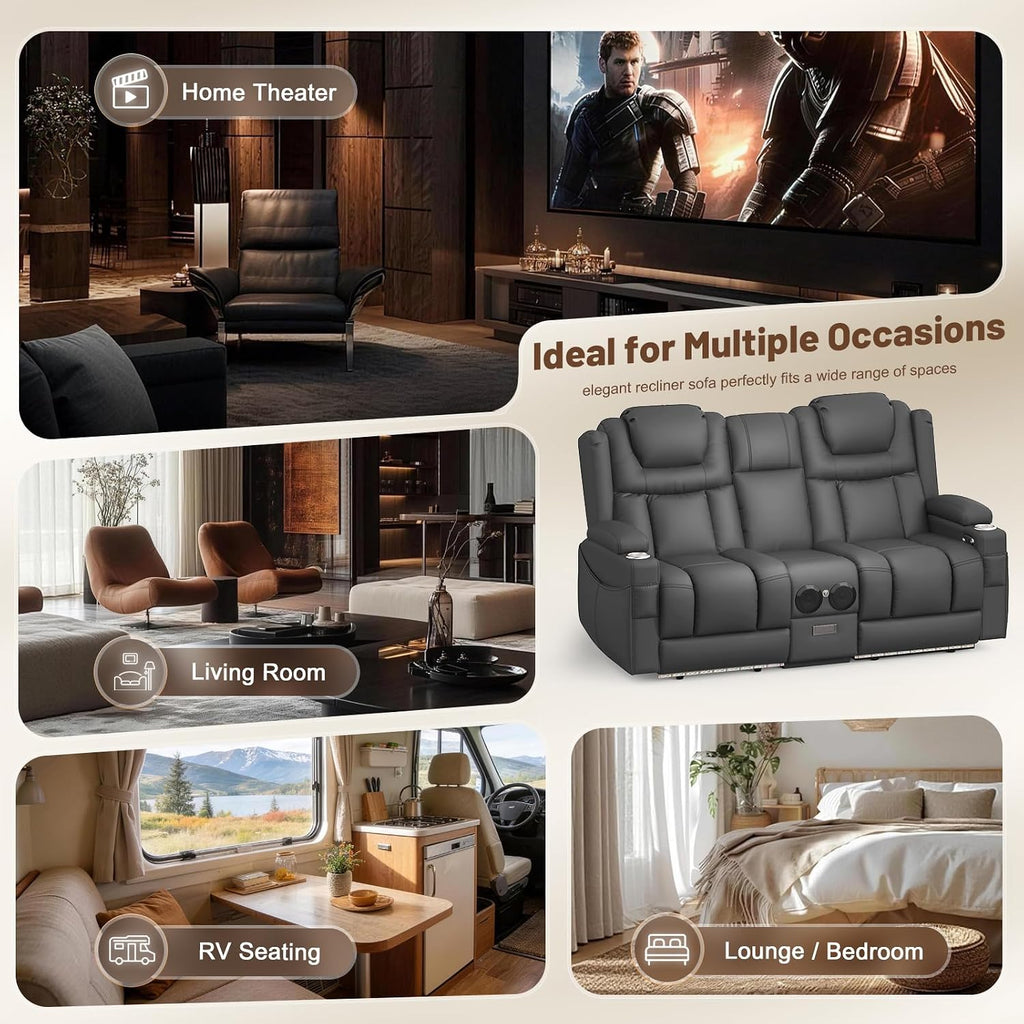 Power Loveseat Recliner Sofa with Console, Wall Hugger Reclining Loveseat with Reading Light, Home Theater Seating with LED Lights, Zero Gravity Recliner Couch for RV Couch and Living Room