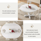 Einhomn 59" Extendable Round Dining Table for 4-6, Modern Oval Kitchen Table with Heavy Duty Curved Legs & Pedestal Base, Space Saving Circle Dinner Room Table for Dining Kitchen Living Room, White