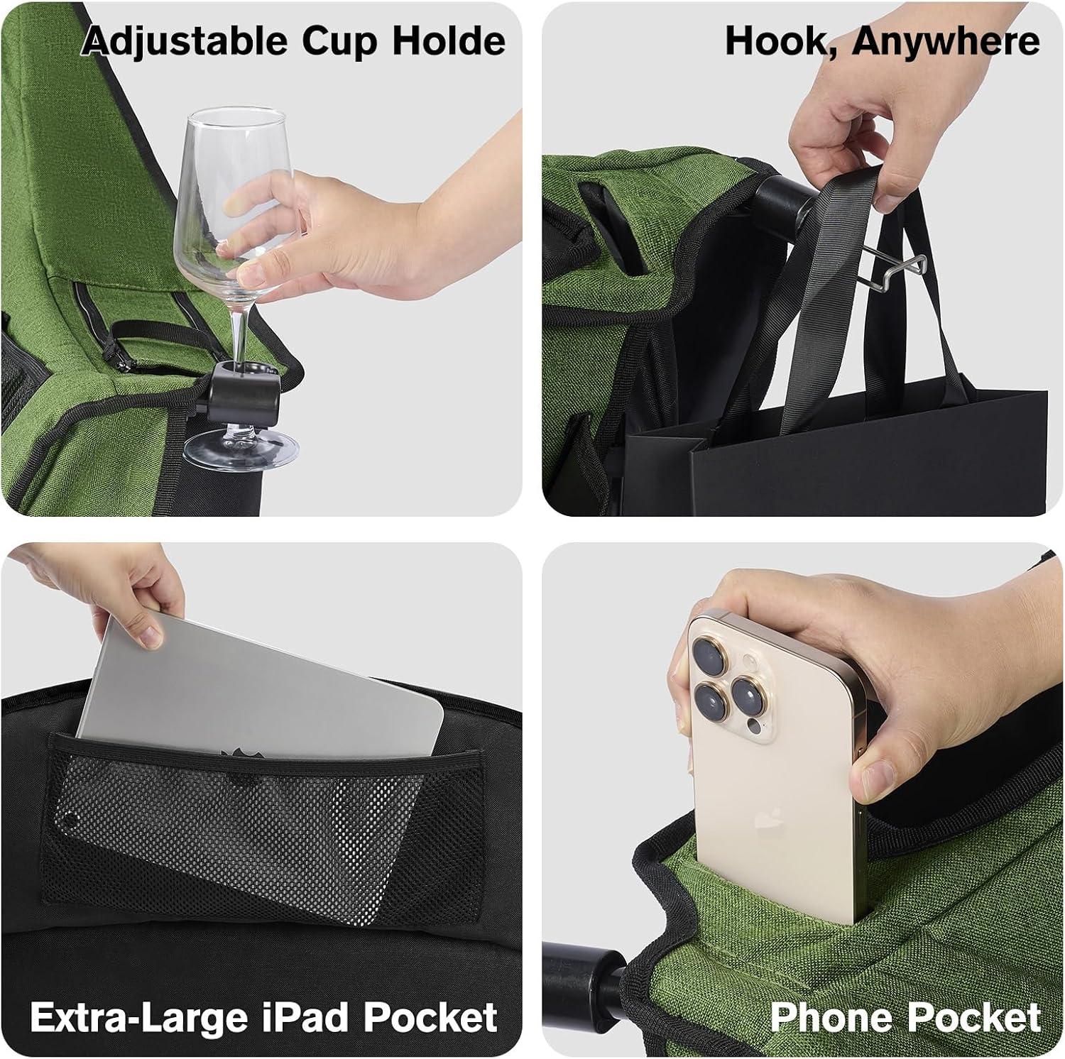 Coldbee Oversized Camping Chairs, Heavy Duty Padded, Thick Headrest, Green