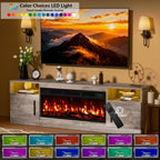PRETZI Fireplace TV Stand with 36" Fireplace Up to 80" TVs for Living Room | 70" Modern Wood Texture Entertainment Center with Adjustable LED Lights, TV Media Console with Highlight Storage Cabinet,Gray