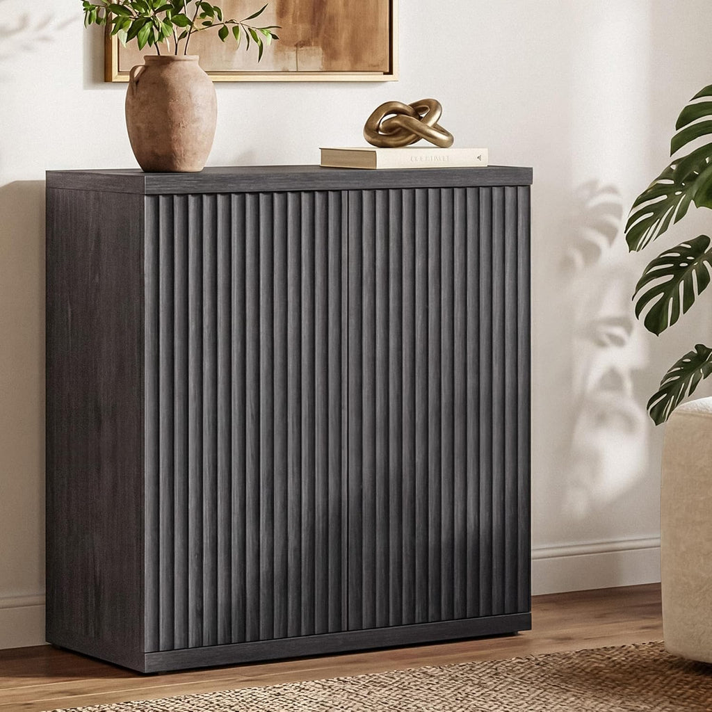 SICOTAS Buffet Cabinet with Storage Accent Sideboard Modern Credenza with Doors & Shelves Fluted Media Console Mid Century Coffee Bar Table for Living Room Kitchen Dining Room Hallway(3PCS)