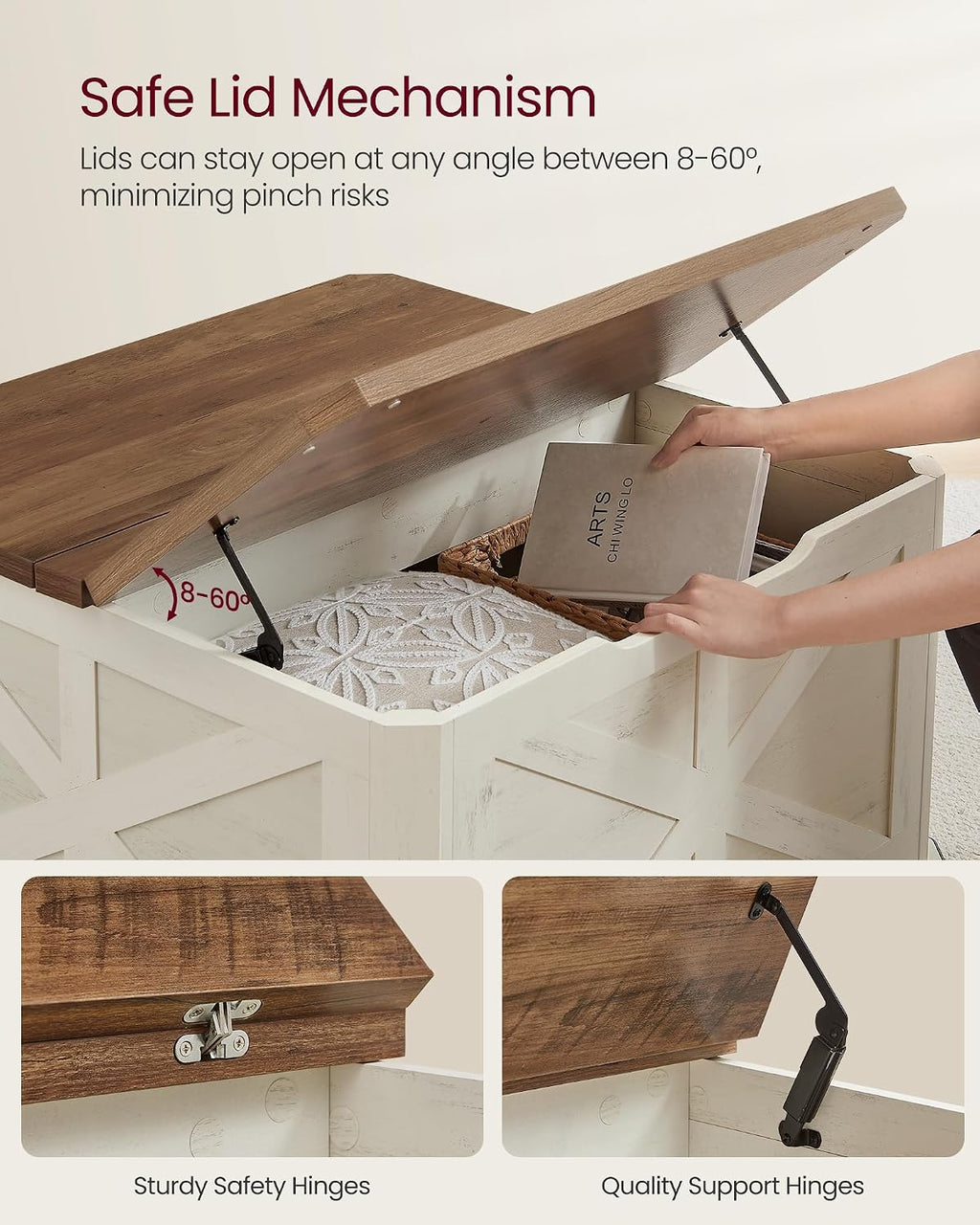 VASAGLE LIRY Collection - Farmhouse Coffee Table with Storage, Square Coffee Table for Living Room, Center Table with Flip-Top Lids, Honey Brown and Rustic White ULCT232W73