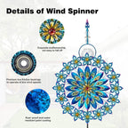 Kircust Large Solar Wind Spinner with Glass Ball - Peacock Themed Kinetic Garden Art, Dual Spinning Metal Decor for Outdoor Yard, Lawn, or Patio in Elegant Peacock Blue