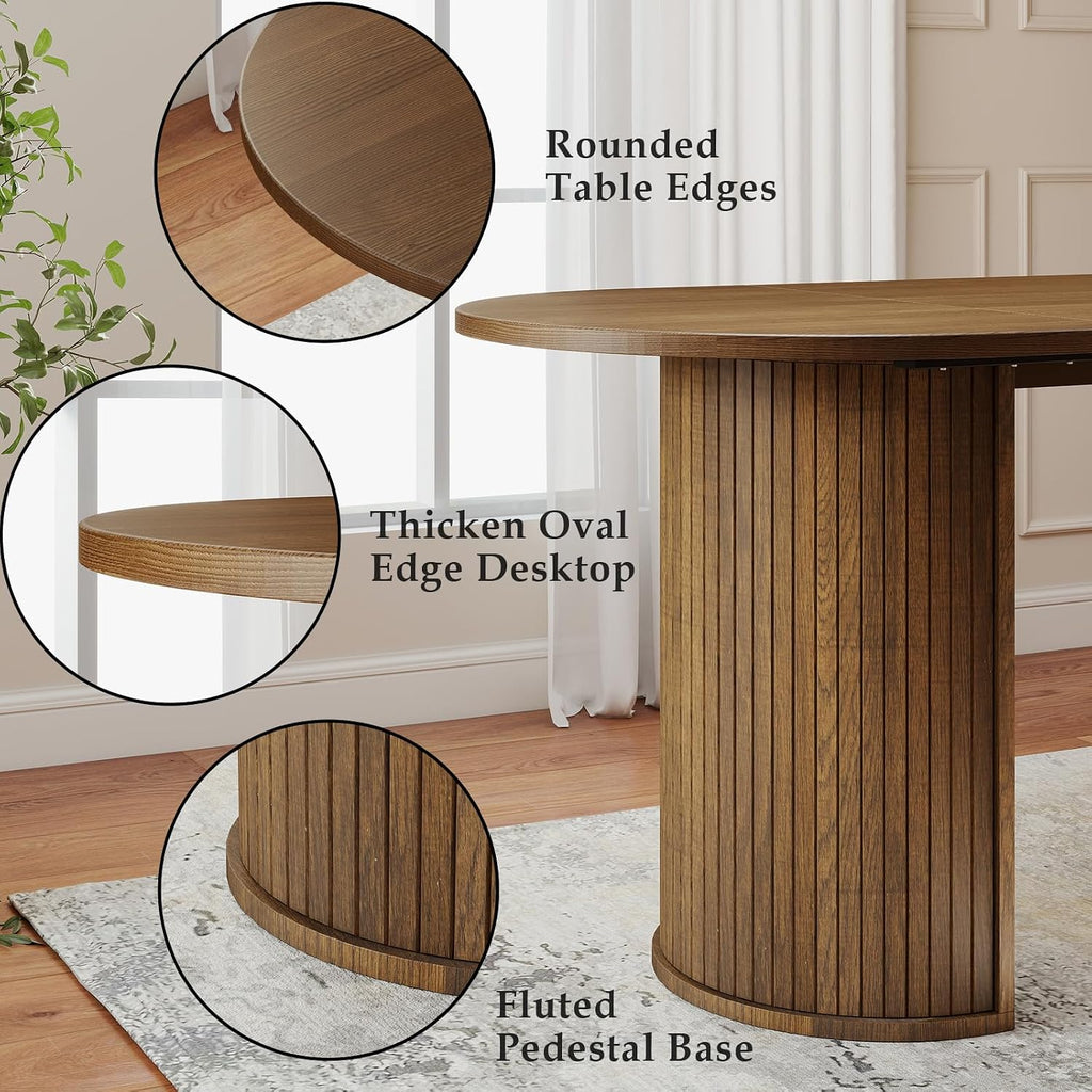Oval Rectangular Dining Table for 4-8 People,70.87" Long Kitchen Table with Large Tabletop Wood Dinner Table Conference Meeting Table for Dining Room Living Room Kitchen,Brown
