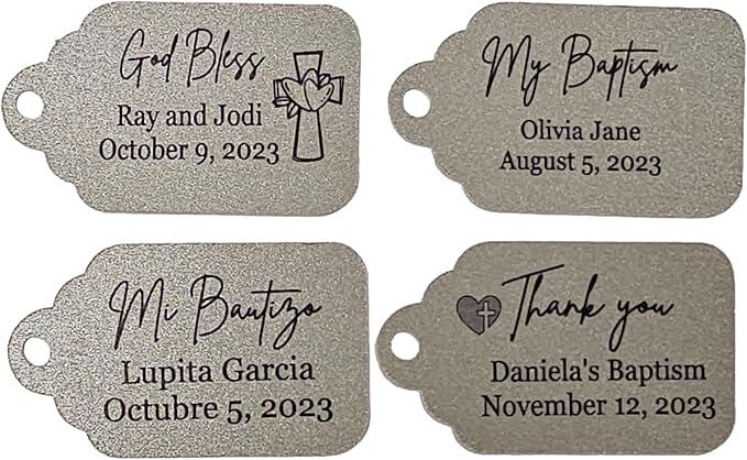 Mi Bautizo Baptism Christening Personalized Thank You Tags 20 pcs - More Colors Available (silver shimmer)