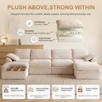 142" Upgraded Couch with Storage, Modular Sectional Couches for Living Room, Oversized Deep Seat 6-Seat U Shaped Cloud Sofa with Ottoman & Pillows,Corduroy,No Assembly(Beige)