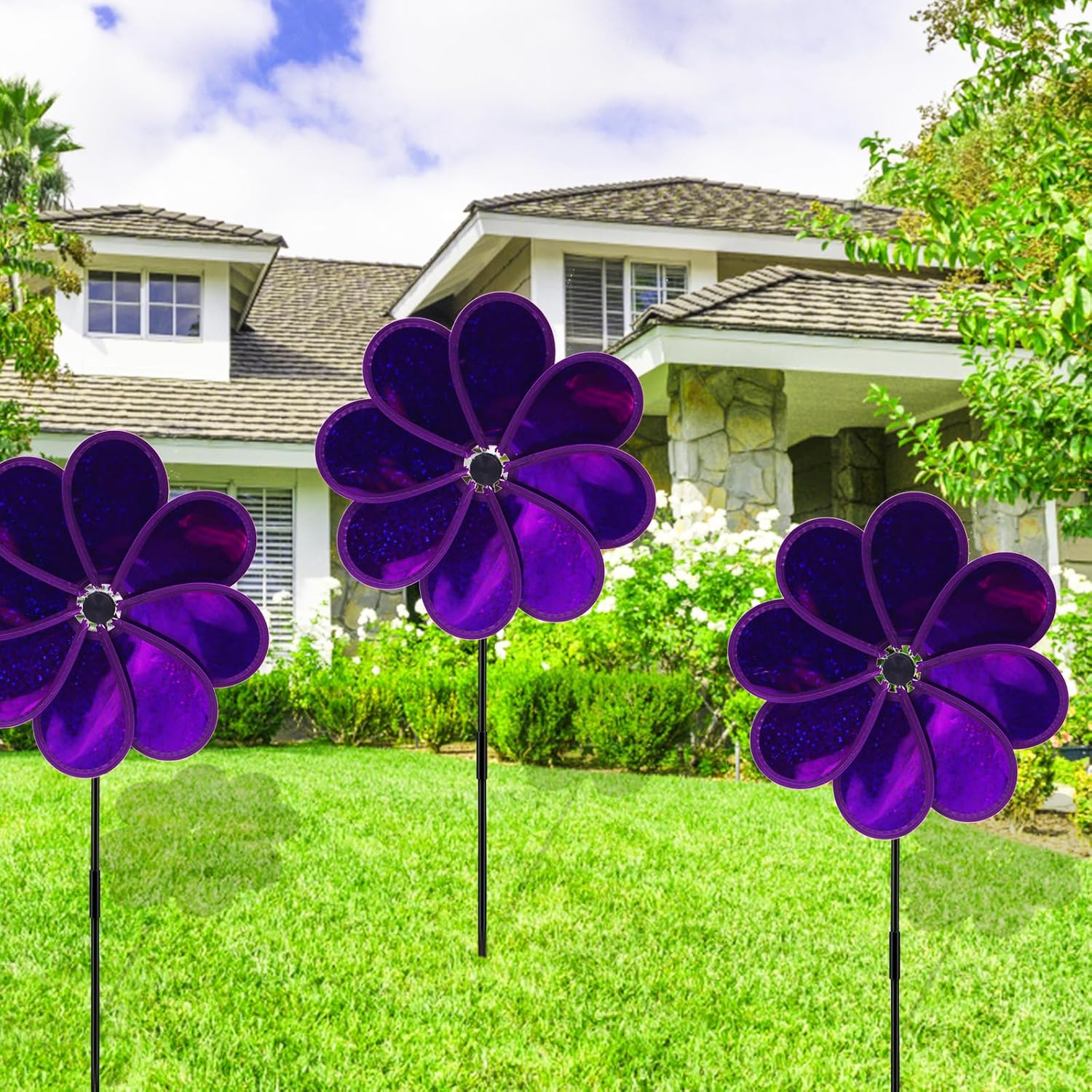 4PCS Flower Wind Spinner Sparkly Lawn Pinwheel 11.8 inch Garden Windmill for Garden, Party, Mardi Gras，Christmas Outdoor, Yard Decor