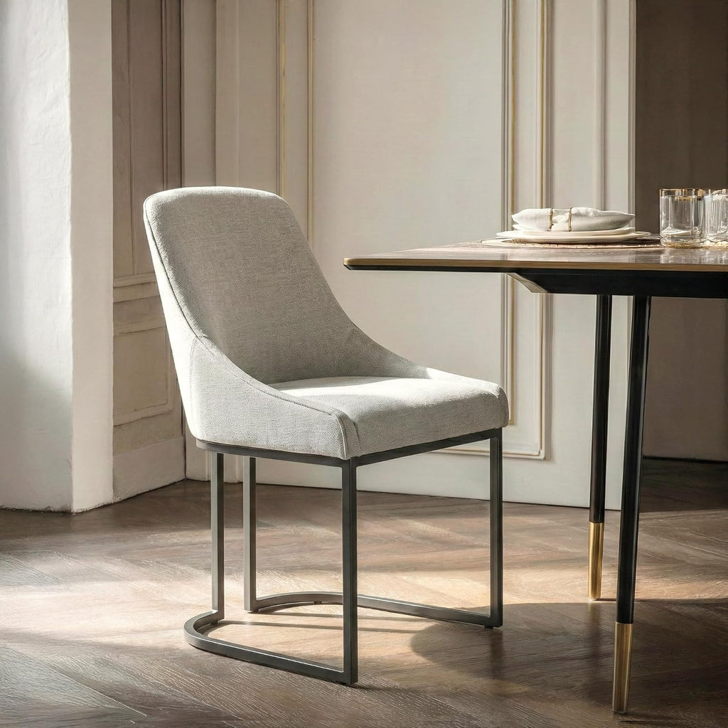 COLAMY Kitchen Dining Chairs Set of 4, Fabric Upholestered Chairs with Backrest, U Shape Stable Chairs for Kitchen, Hotel, Dining Room, Light Gray