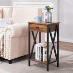 VECELO Tall Nightstand,27.6 inch Wooden End Table with Metal X-Frame,Side Table with Drawer and Storage Shelf for Living Room Bedroom Entryway Small Spaces