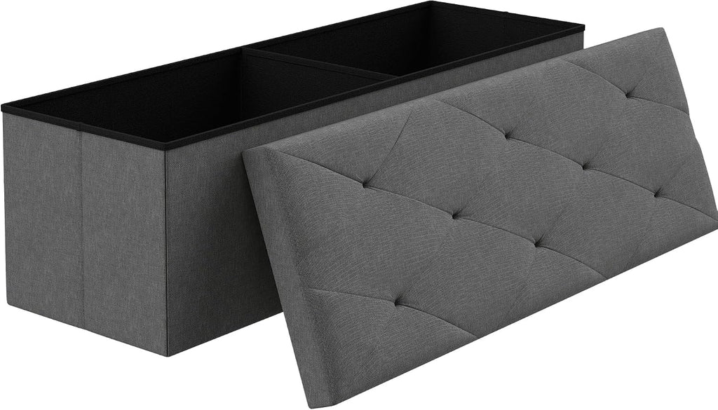 VECELO 43'' Folding Storage Ottoman Bench, Storage Chest, Linen Fabric Foot Rest Stool, 158L Storage Footstools for Bedroom and Living Room, Holds up to 660 lbs, DGRY