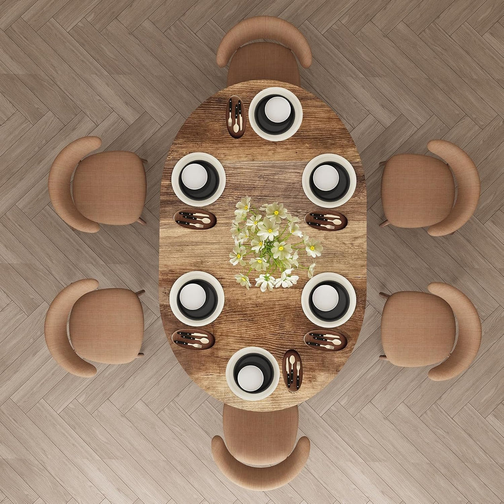 59-Inch Extendable Round Dining Table for Dining Room, 4-6 People Large Expandable Kitchen Dinner Tables with Oval Wood Top and Industrial Metal Frame for Dinner Room, Small Space, Black Brown