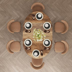 59-Inch Extendable Round Dining Table for Dining Room, 4-6 People Large Expandable Kitchen Dinner Tables with Oval Wood Top and Industrial Metal Frame for Dinner Room, Small Space, Black Brown