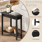 ChooChoo Fluted Recliner Side Tables Set of 2 with 2-Tier Storage Shelf | Wedge End Table for Small Space, Narrow Triangle Side Table for Corner, Living Room, Bedroom, Black