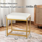 Vanity Stool, Vanity Chair Stools with Reinforced Metal Legs, Faux Leather Upholstered Ottoman Bench for Bedroom, Living Room, Small Modern Makeup Chairs for Dressing Table, White&Gold