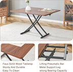 Multifunctional Height-Adjustable Folding Table - Coffee to Dining Transformer, Wooden Top & Metal Legs, Modern for Small Spaces (Kitchen/Living) (Walnut)