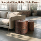 Round Nesting Coffee Table Set of 2, Modern Circle Accent End Table | Wooden Side Table, Small Drum Center Table, Natural Swirl Grain Rustic Side Set for Living Room, Small Space, No Assembling