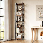 LITTLE TREE Corner Book Shelf, 78.7" Tall Narrow Bookcase, 7-Tier Skinny Wooden Display Shelves with Sturdy Metal Frame for Living Room, Modern Slim Standing Bookshelves for Office Shelf, Small Spaces