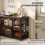 Sintered Stone Kitchen Island Table, Heavy Duty Microwave Stand | With Pull Out Baskets, Kitchen Storage Rack With Glass Doors, 40mm Steel Frame, 50kg Load(White,80x40x81cm)