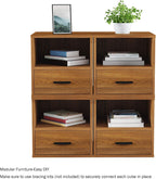 Lavish Home Side Table with Storage - Set of 2 Minimalist Modern Nightstand or End Table with Drawer - Stackable Modular Accent Furniture for Bedroom, Living Room, or Office (Brown Woodgrain)