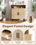 SUNCOZE Buffet Sideboard Cabinet with Big Storage Space, Fluted Coffee Bar Cabinet with Shelves, Modern Wood Console Cabinet for Kitchen, Entryway & Living Room (Wood)