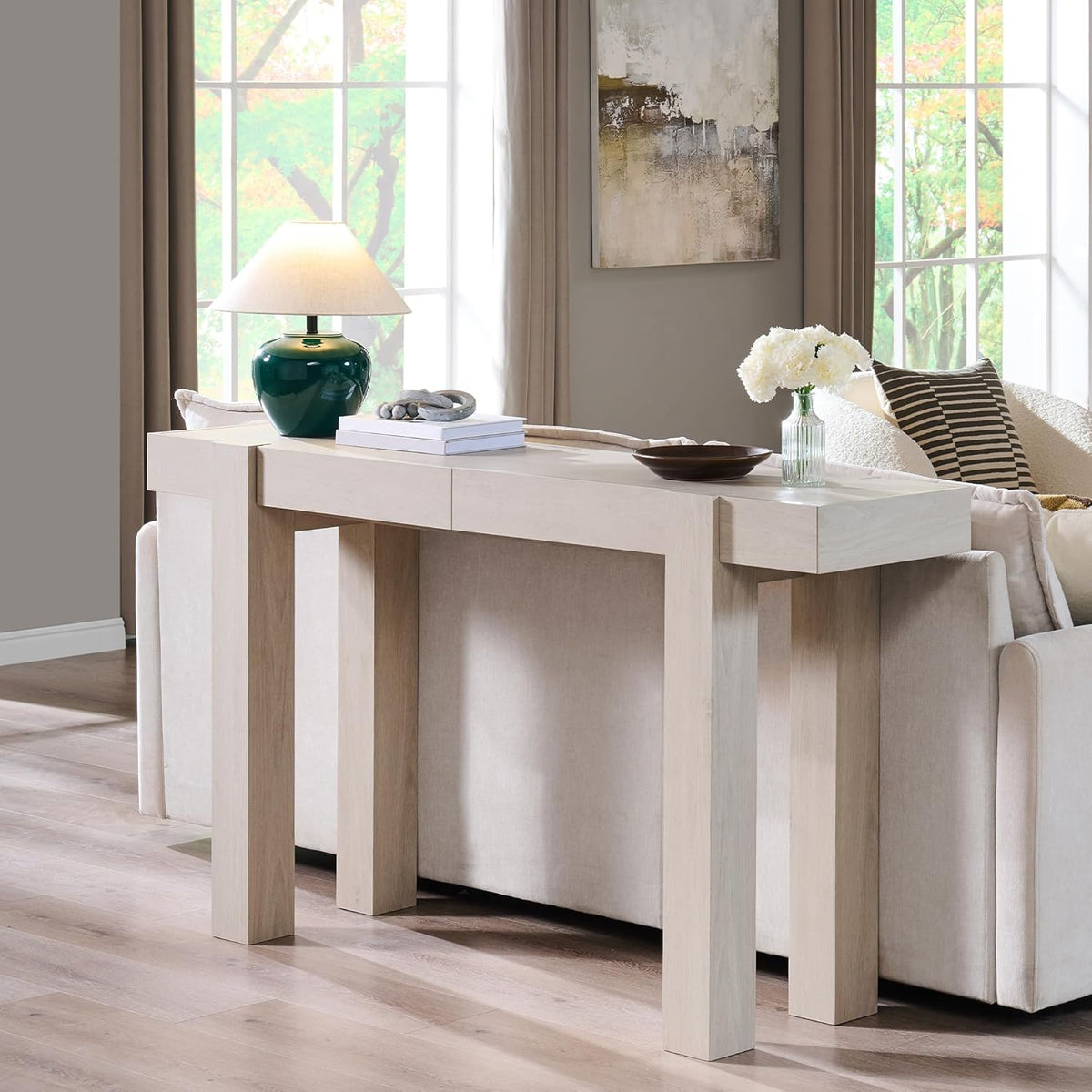 OKD Modern Farmhouse Entryway Table with 2 Drawers, 63" Wooden Console Table with Storage for Hallway, Behind Sofa, Living Room, White Alder