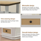 REDAYFUR End Table with Charging Station, 18" Small Modern Farmhouse Nightstand with Rattan Drawers, Tall Bedside Table & 2-Drawer Dresser for Bedroom, Living Room, Hallway, White