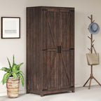 LUXOAK 70" Large Farmhouse Wardrobe Closet with Hanging Rod & Barn Doors | Wooden Bedroom Armoires with Shelf, Organized Wardrobe Cabinet for Clothing, Anti-Tip Kit, Tall Closet, Espresso
