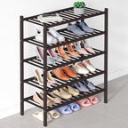 Smiry Bamboo Shoe Rack for Closet, 5 Tier Wooden Stackable Shoe Organizer, Free Standing Shoes Storage Shelf for Entryway, Front Door Entrance, Brown