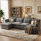 U Shaped Modular Sectional Couch, Comfy Sofa for Living Room | Comfortable Foam Cushions, Sturdy Frame, Appealing Look, Easy Assembly, Soft Chenille Fabric, Movable Ottoman, Dark Gray