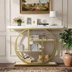 Shintenchi 41.3” Console Table with Storage, Industrial Entryway Table with Marble Top, 4-Tier Shelves Sofa Table Behind Couch, Narrow Accent Table for Living Room, Entryway, Hallway, Foyer,White Gold