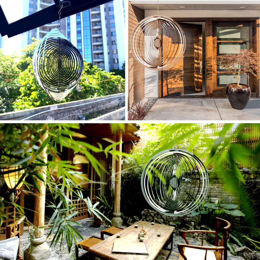 Hanging Wind Spinner Outdoor Metal Decorations, Silver Wind Spinners for Yard and Garden,3D Mirror Stainless Steel Wind Sculptur Chime Indoor Outdoor Garden Decoration Worth Gift （Round）