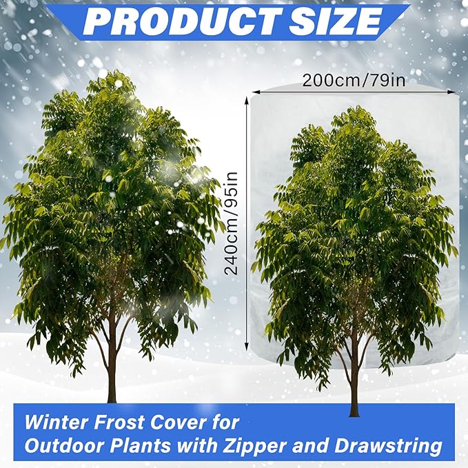 WILLBOND 2 Pcs 79 x 95 Inches Rounded Top Plant Covers Freeze Protection for Winter Cylindrical Frost Cloths Shrub Frost Covers with Zipper Drawstring for Shrub Bush Fruit Tree Potted