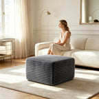 28 Inch Corduroy Square Ottoman Foot Rest, Modular Cloud Sofa Cube Pouf, 250LBS No Assembly Foot Stool for Living Room (Gray)
