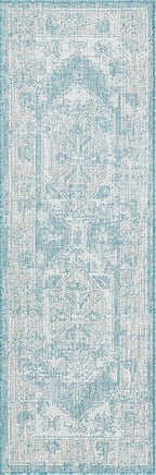 Unique Loom Outdoor Traditional Collection Area Rug - Valeria (2' x 6' 1" Runner, Aqua/ Ivory)
