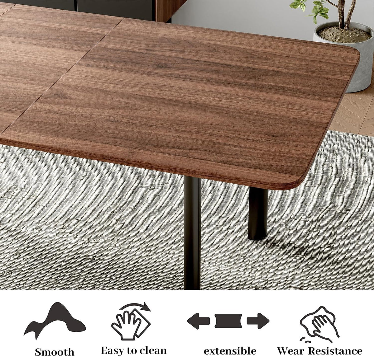 HIPIHOM Extendable Dining Table Set for 8, Walnut Kitchen Table with Chairs | 63"- 78.7" Adjustable Walnut Dinner Table, Metal Base, Dining Room Table with 8 PU Leather Chairs, Seats 6-8 for Apartment