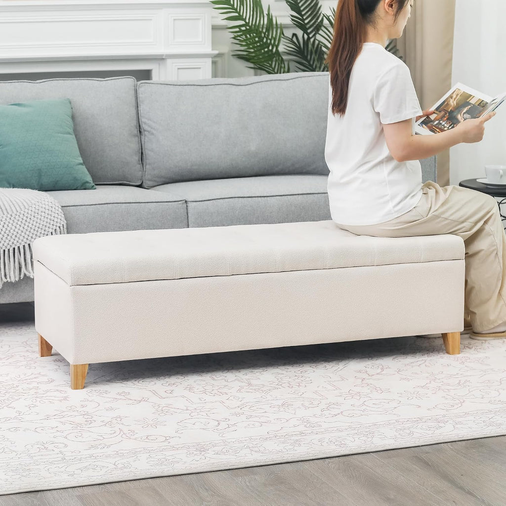 Asense Storage Ottoman Bench with Hinged Lid, Ottoman with Storage Footstool for Living Room & Entryway, End of Bed Bench for Bedroom