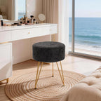 DUMOS Vanity Stool, Velvet Vanity Chair for Makeup Room, Round Ottoman Foot Rest with Gold Metal Legs, Makeup Dressing Table Seat for Bedroom, Living Room, Entryway, Black