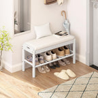 Shoe Storage Bench with Cushion - 2 Tier Shoe Rack for Front Door Entrance, Wood Shoes Rack, Entryway Bench with Shoes Storage for Closet,Hallway,Bedroom&Living Room(White, 31.5" W)