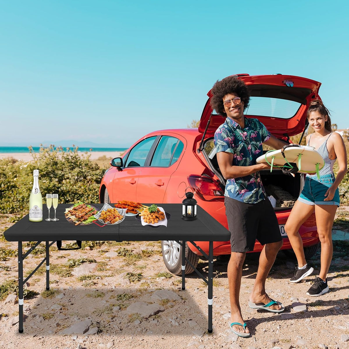 Folding Table, 4FT/6 FT Foldable Table with Carrying Handle, Steel Legs Heavy Duty Portable Utility Table for Party, Dining, Wedding, Events, Picnic Indoor, Outdoor, Camping