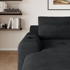 69” Oversized Chaise Lounge Chair Indoor, Soft Floor Chaise Lounge Reading Chairs with 4 Side Pockets and 2 Cup Holders, Comfy Corduroy Sleeper Sofa Bed for Living Room Bedroom, Black