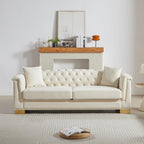 Harper & Bright Designs 84" Classic Modern Chesterfield Sofa - Velvet 3-Seater Couch with Rolled Arms, Tufted Back & Studs for Living Room - Beige