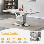 Faux Marble Dining Table for 4 to 6, 68 inch Luxury Dining Room Table with White Faux Marble Top & Silver Stainless Steel U Base, Modern Rectangle Dinner Table for Kitchen Living Dining Room Apartment