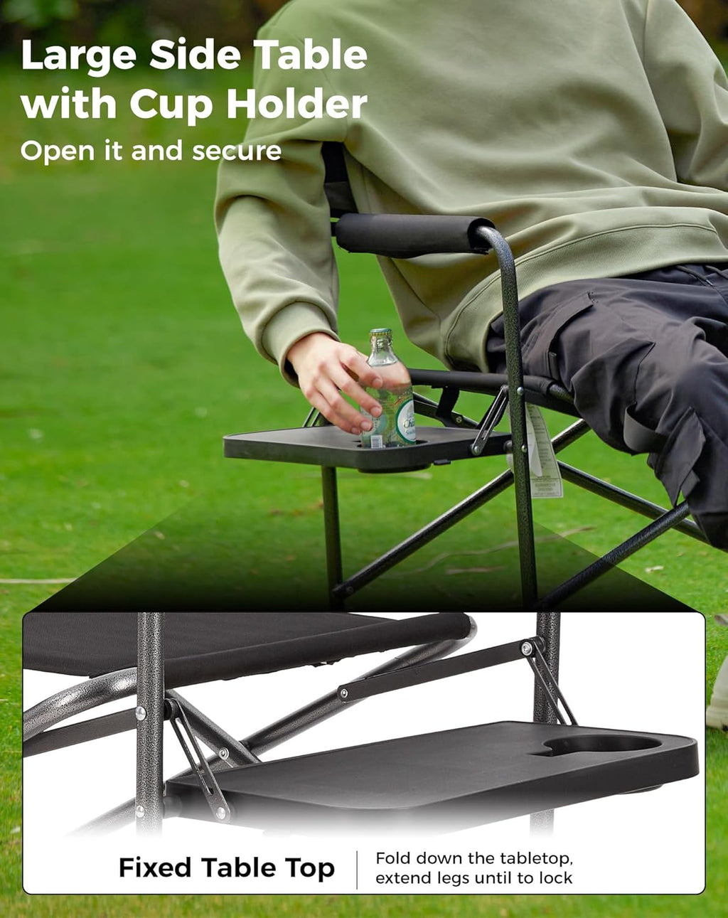 KingCamp Director Chair – Heavy Duty 400lb Capacity Camping Chair with Side Table Storage Pocket, Foldable for Big & Tall Adults, Padded Seat & Armrests, for Tailgating Sports Backyard Fishing, Red