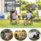 2 Pack Oversized Camping Chairs with Adjustable Umbrella-Folding Padded Lawn Chair with Backrest & Comfy Armrest-Heavy Duty for Beach Patio Picnic,Black