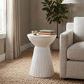 Albany Living Marble Top Solid Mango Wood Decorative Cylindrical Pedestal Side Table, Contemprary Accent Side/End Table,Fully Assembled, for the Living Room and Bedroom,White