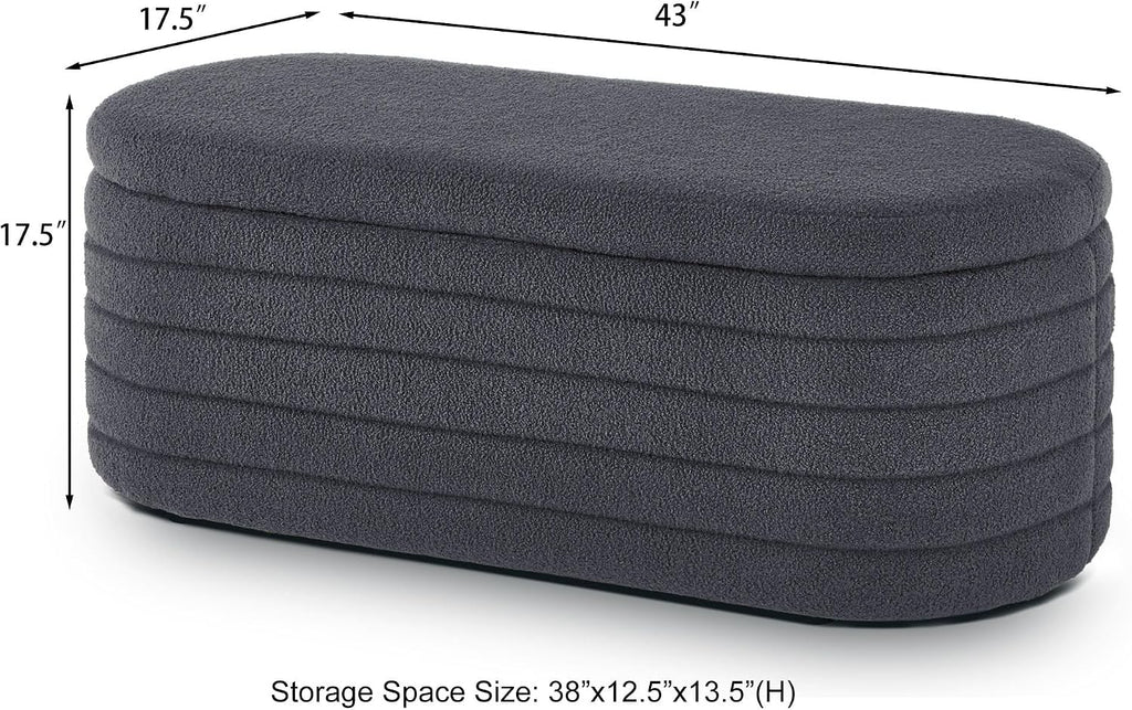 Storage Ottoman Bench End of Bed for Bedroom, Boucle Upholstered Entryway Shoe Seat Bench with Storage, Sherpa Modern Cute Padded Blanket Chest Stool Foot Rest for Living Room (Drak Gray)