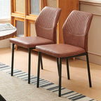 Dining Chairs Set of 6, Brown PU Leather Dining Chairs, Comfortable Upholstered Armless Kitchen Chairs with Black Metal Legs for Living Room, Dining Room, Kitchen