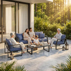Oversized Outdoor Modern Patio Sofa for 3, 5" Thick Cushions, Deep Seat & Wide Armrests, Comfortable Aluminum All-Weather Rustproof UV-Resistant Frame for Garden, Backyard, Porch